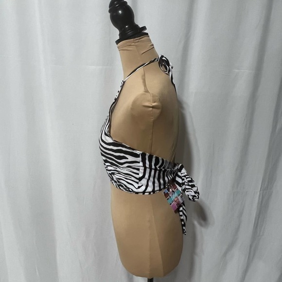 NWT Collette Zebra Scarf Halter Top Small 3 in 1 Top Shirt Blouse Unique B57 - Picture 3 of 12